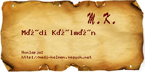Mádi Kálmán névjegykártya